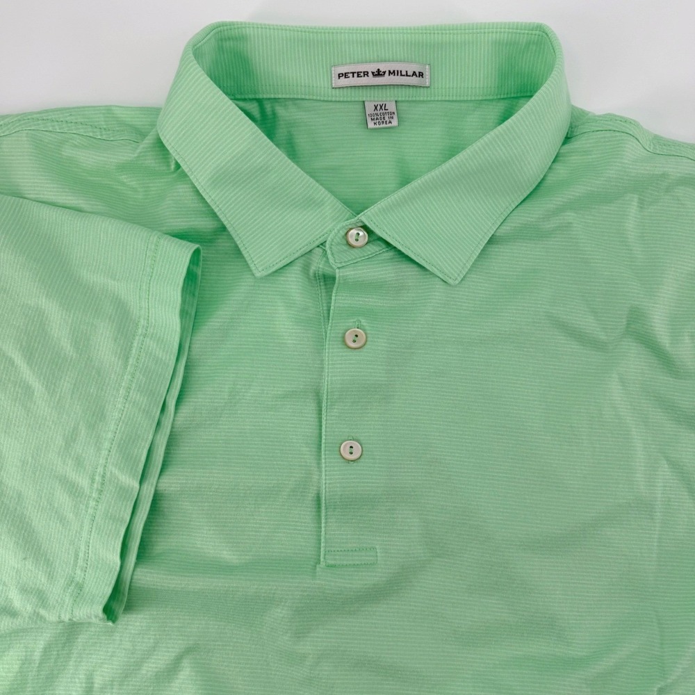 Peter Millar Mens XXL Light Green Micro Stripe Cotton Short Sleeve Golf Shirt